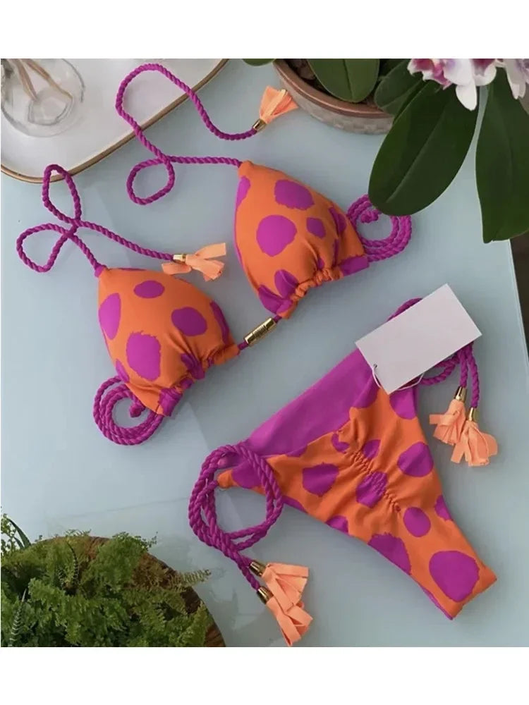Sexy Swimsuit Women Triangle Bikinis Set Thong Bandage Swimsuits Solid Color bathing suit Two Piece String Swimear Beach Wear