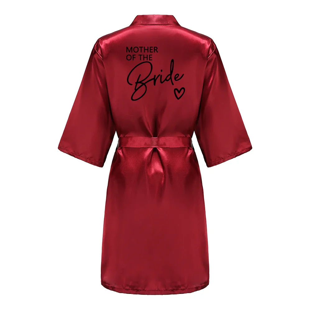 Wedding Party Team Bride Robe With Black Letters Kimono Satin Pajamas Bridesmaid Bathrobe SP003