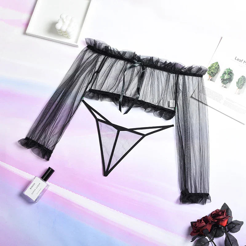 Sexy Perspective Blue Mesh Women's Underwear Exotic Fantasy Sexy Apparel Open G-string Pants Sexy Transparent Lingerie Pajamas