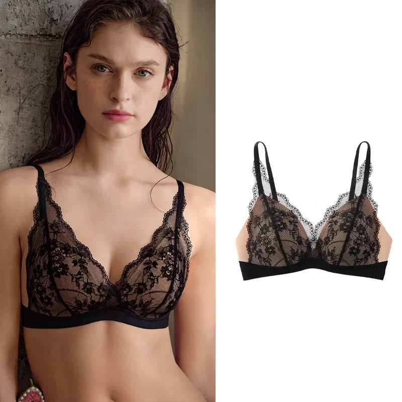 SUJIIN Sexy Push Up Lace Bras for Women Summer Wireless Plunge Deep V Small Chest Bra Lady French Breathable Lingeries MX326