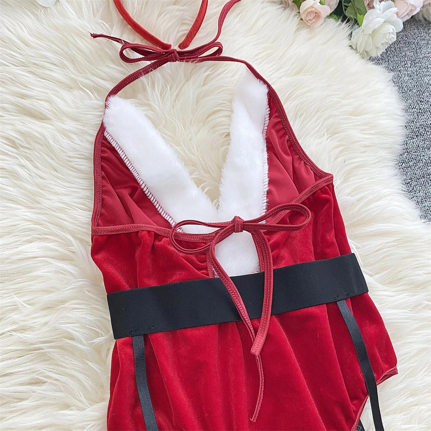 Women'S Christmas Sexy Red Bodysuit Lingerie And A Hat Bridal Lingerie секси комплект женского белья Seksowna Bielizna Komplet