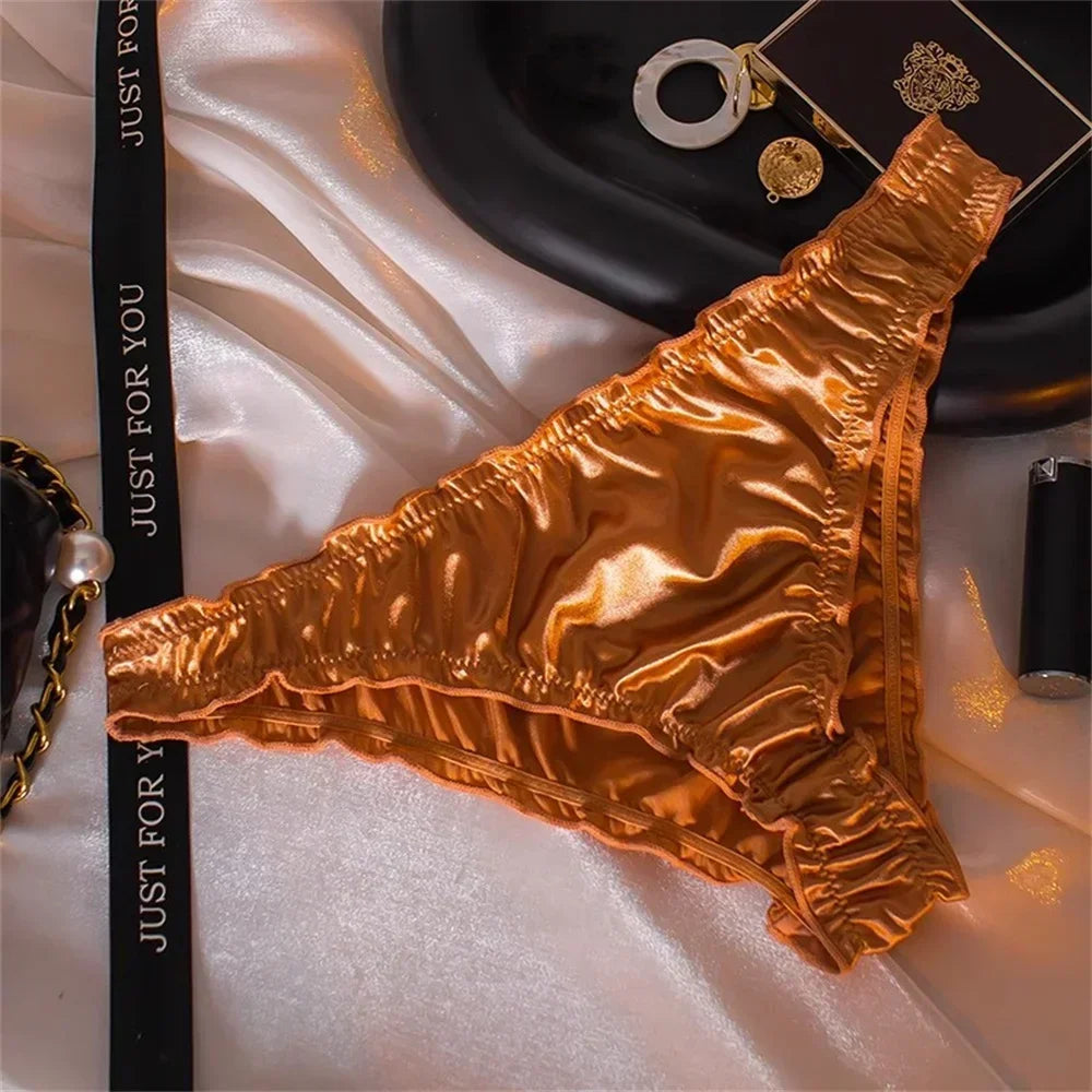 Sexy Ruffles Satin Panties Women Plus Size Breathable Soft Underwear Fashion Ladies Comfortable Briefs
