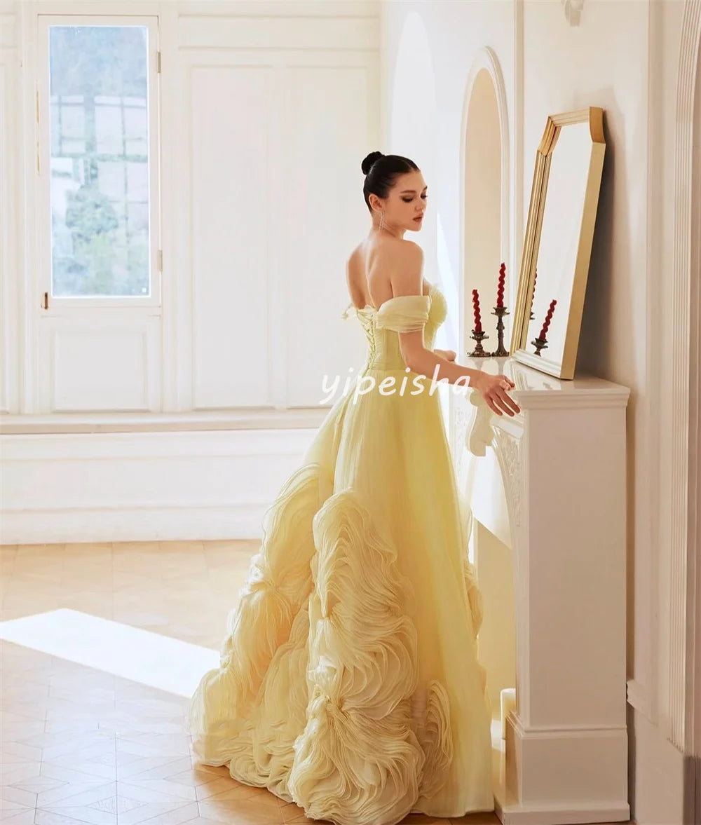 Customized High Quality Classic Organza Ruched A-line Off-the-shoulder Long Dresses Bespoke Occasion Dresses Modern Style Formal