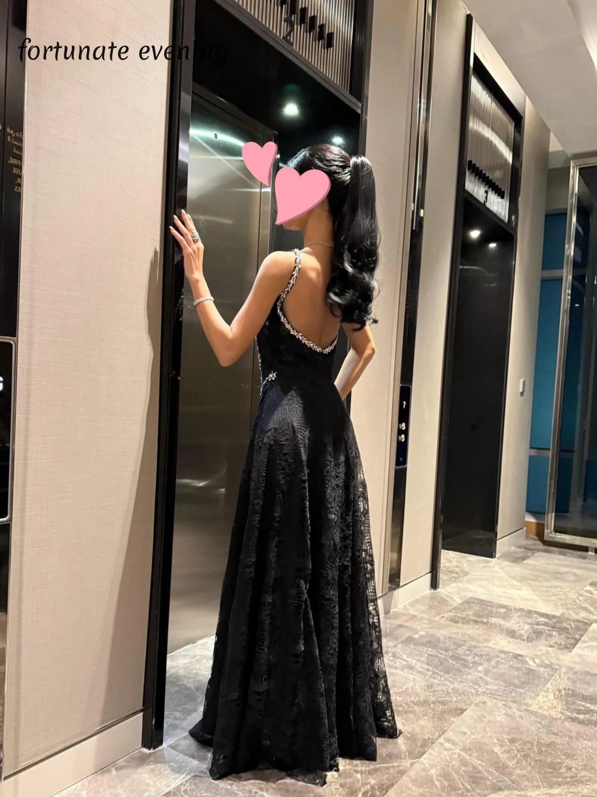 Fortunate Evening Elegant Vintage Sexy Black Lace Crystal Backless Customized Formal Occasion Prom Dress Evening Party Gowns
