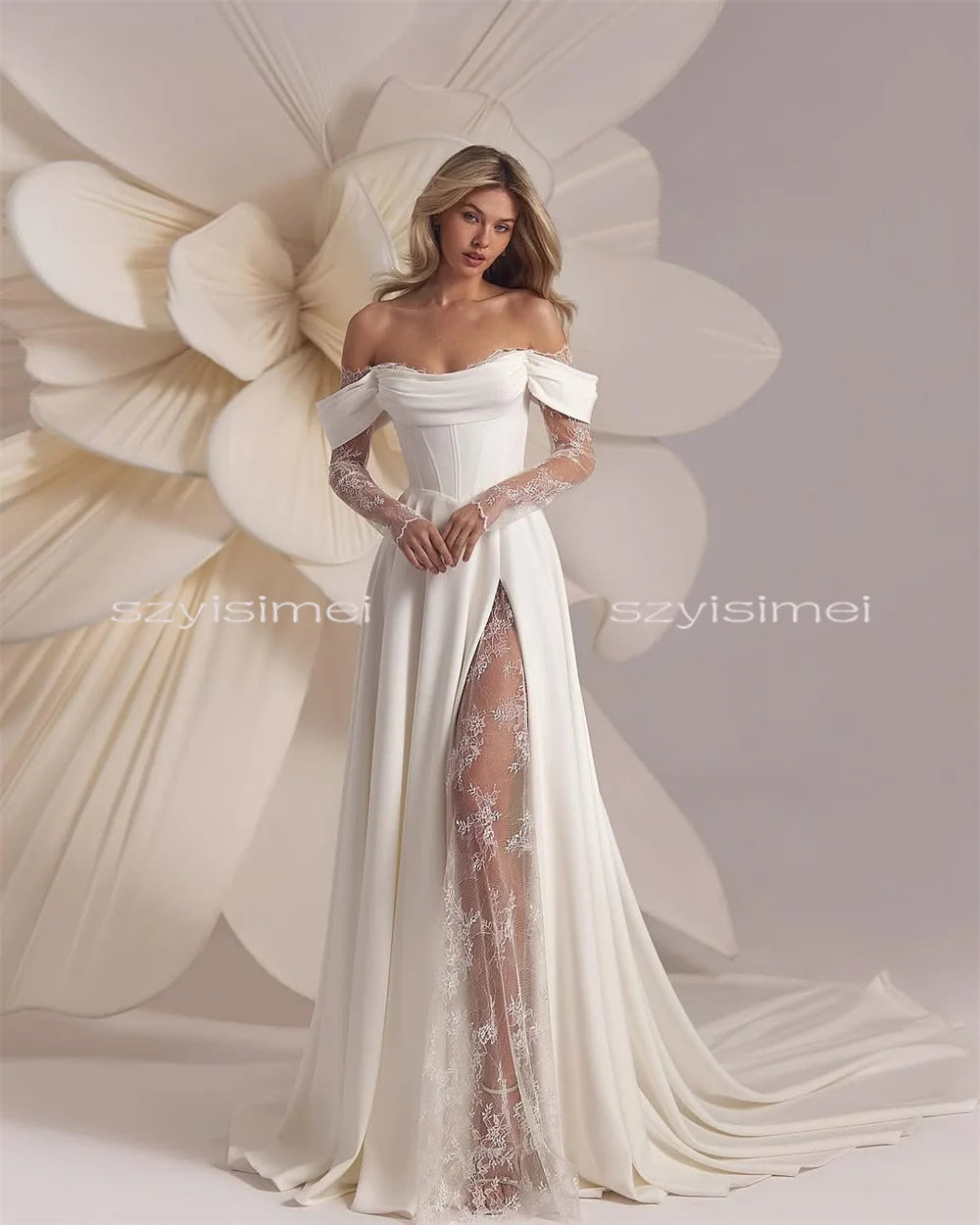 Mordern Off Shoulder Wedding Dresses A-Line Bridal Gown For Wedding Customized Bride Dresses vestidos de novia robe de mariée