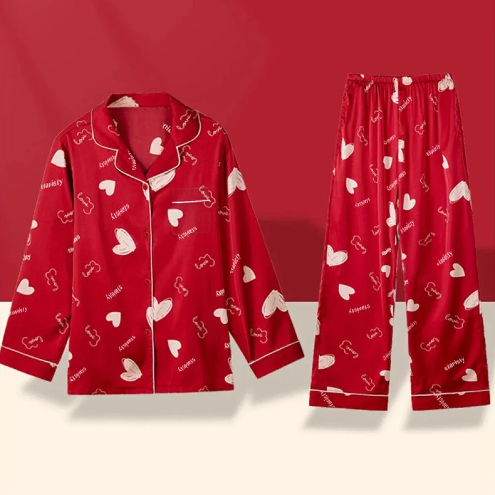 European Style Elegant Classy Fashion Trendy Female Lounges Aesthetics Print Spring Autumn Sleepwear for Women Y2k Sweet Pajamas