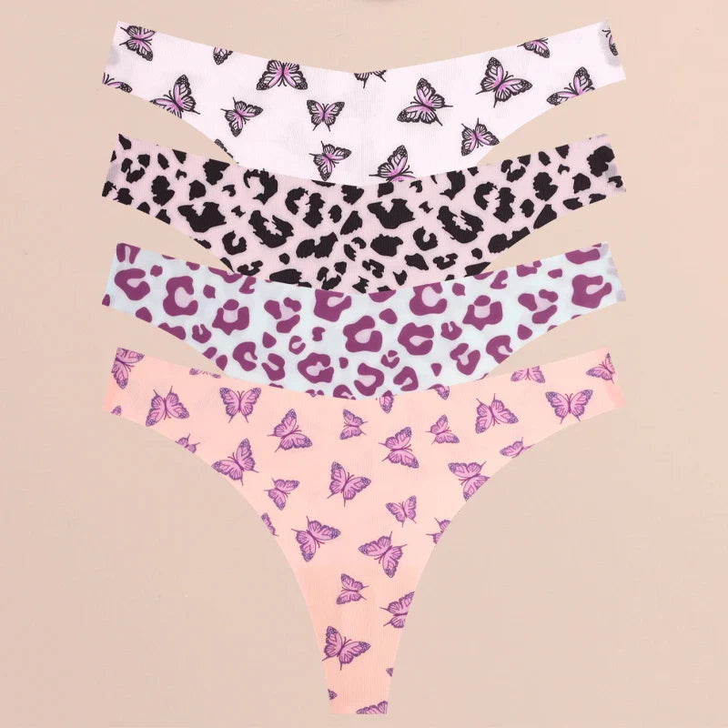 FINETOO 4Pcs Ultra Soft Underwear For Women Sexy Graphic Print Seamless Thongs Female Stretch Leopard G Strings Comfort Lingerie