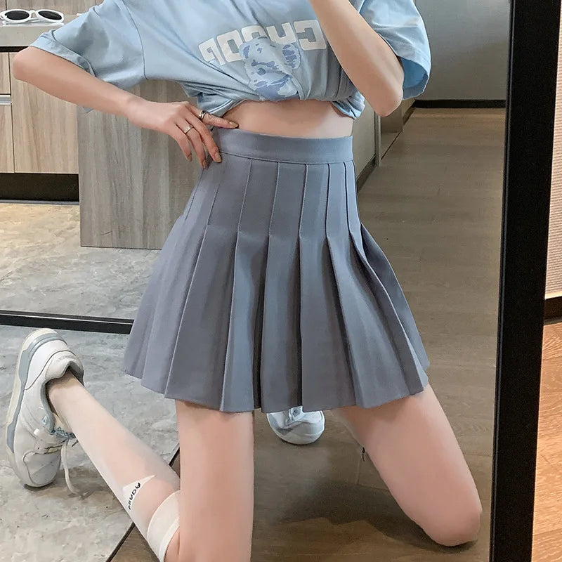 White Women Pleated Skirts Summer High Waist Zipper Girls Dancing JK Mini Skirts Black Fashion Student A Line Faldas 2024
