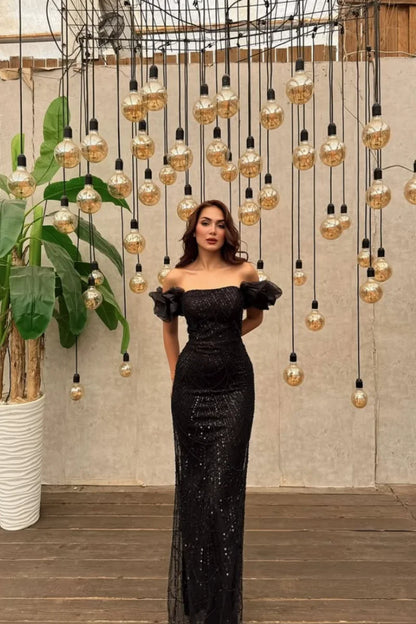 Jessica Formal occasions For Women Evening Dresses Tulle Beads Prom Dresses Slim Fit With Puff Sleeves VestidosDe GalaCustomized