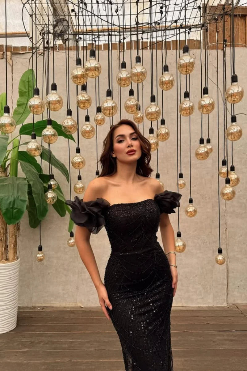 Jessica Formal occasions For Women Evening Dresses Tulle Beads Prom Dresses Slim Fit With Puff Sleeves VestidosDe GalaCustomized