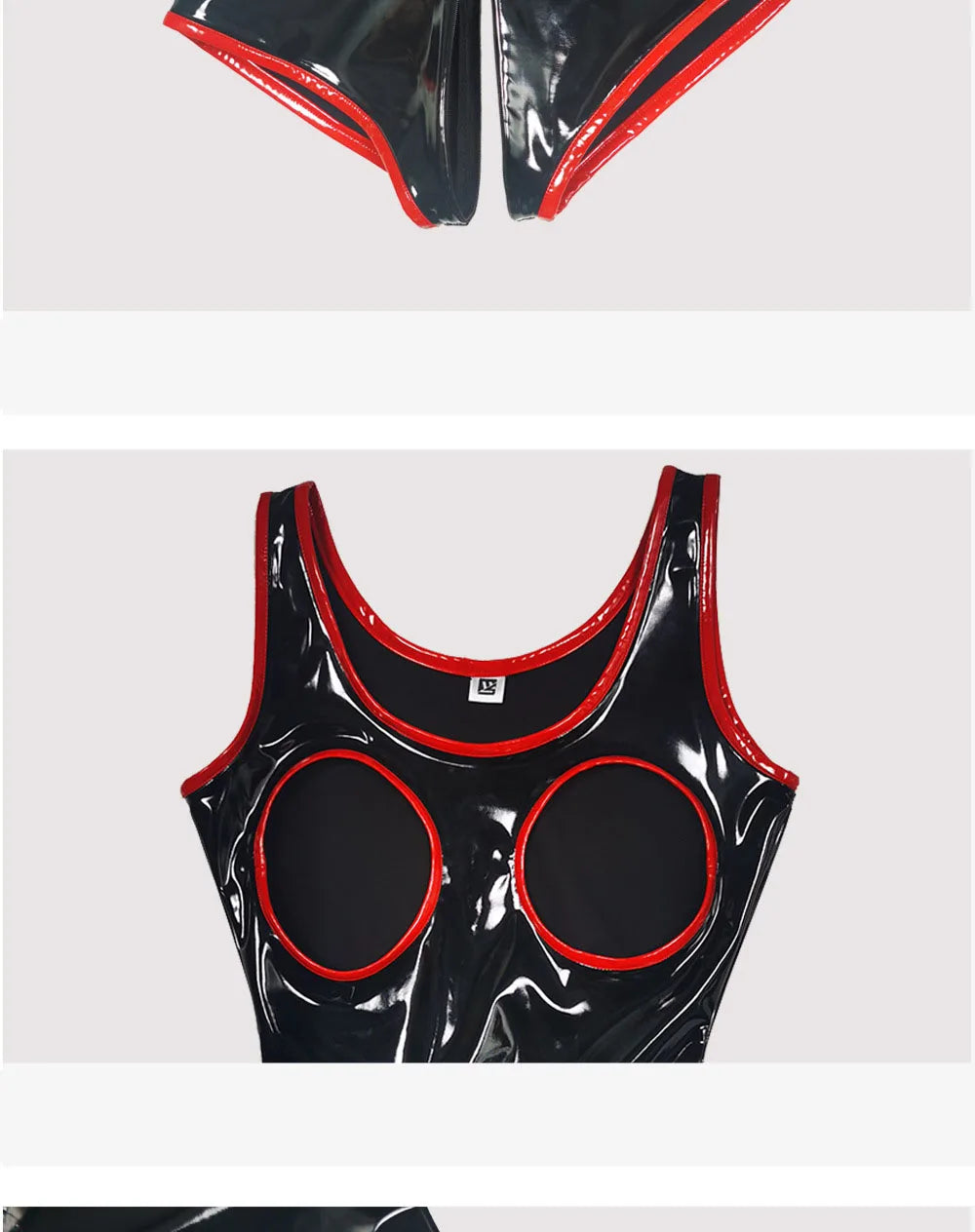 S-5XL Sleeveless Wet Look PVC Catsuit Shiny PU Leather Zipper Open Crotch Bodysuit Hollow Out Swimsuit Tights Sexy Body Teddies