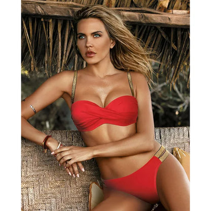 Women's Clothing Swimsuit Bikinis Set Swimwear Women Swimsuits Bathing Suit Swim Suit Halter Leaf Print Beach Wear Sexy Bikini