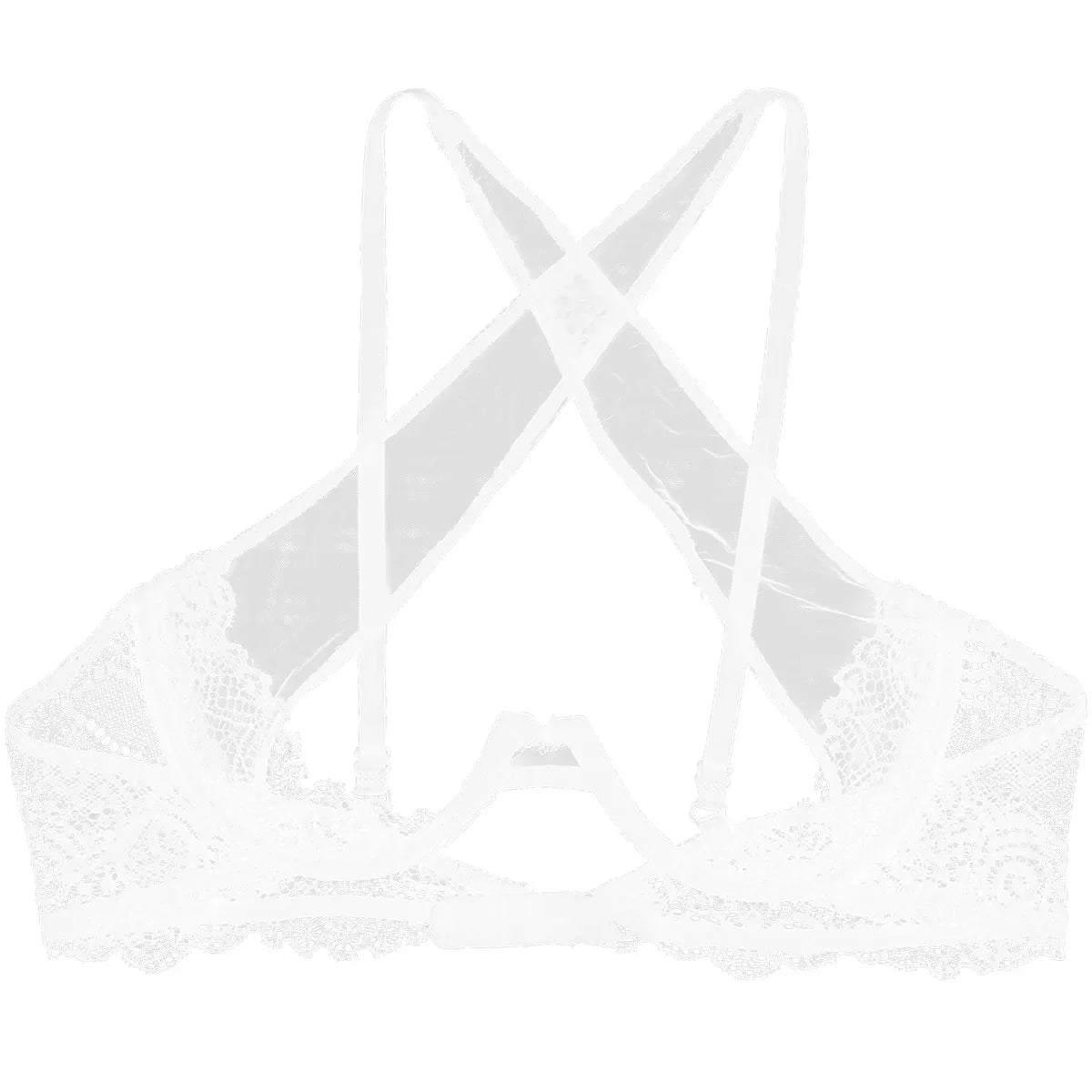 Womens See Through Sheer Mesh Lingerie Spaghetti Straps Crisscross Lace Trim Hollow Out Breast Uncderwired Cups Bra Top Braltte