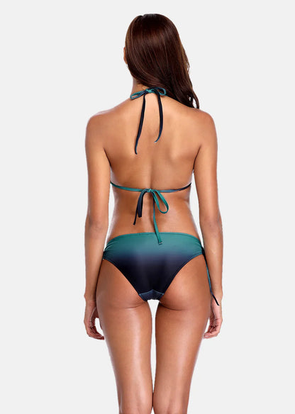 Anfilia Women's Bikini Set Gradient Swimwear Halter Swimsuit Side Bandage Bathing Suit Beachwear Sexy Bikini