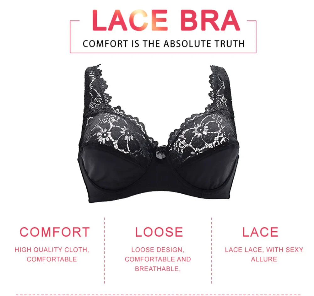 Women Plus Size Bra Breathable Sexy Lingerie Perspective Brassiere Floral Lace Bras Unlined Underwire Female Underwear