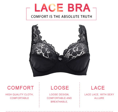 Women Plus Size Bra Breathable Sexy Lingerie Perspective Brassiere Floral Lace Bras Unlined Underwire Female Underwear