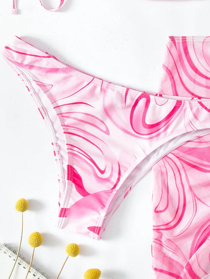 Sexy Bikini 2023 Woman Swimwear Female 3 Pack Allover Print Halter Swimsuit Women`s Cover Up Bikinis Set 3 Pieces Bathing Suit