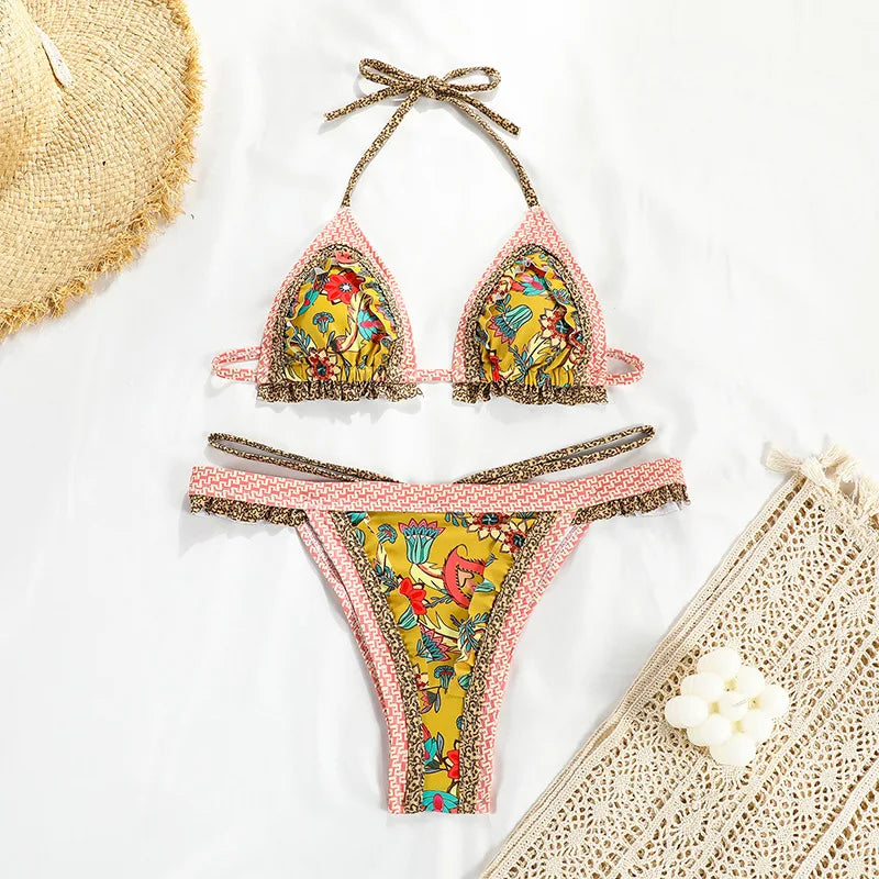 New Sexy Bikini Women Print Brazilian Bikini Set Halter Backless Swimsuit Swim Wear Biquini Dot biquini female