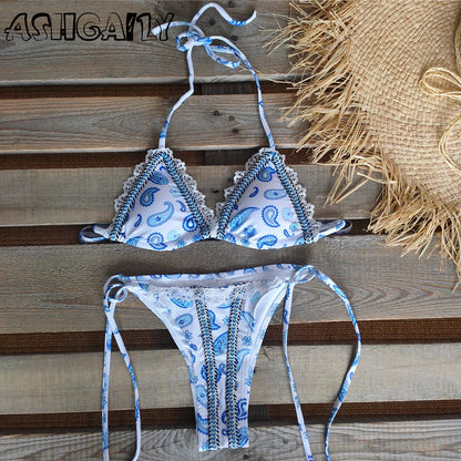 New Sexy Bikini Women Print Brazilian Bikini Set Halter Backless Swimsuit Swim Wear Biquini Dot biquini female