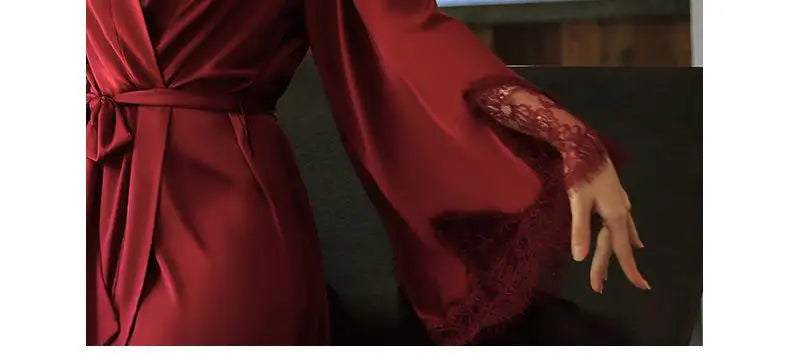 Sexy Robe With Lace Satin Women Nightgown Kimono Bathrobe Gown Pink Nightdress Bride Bridesmaid Wedding Gown Home Clothes