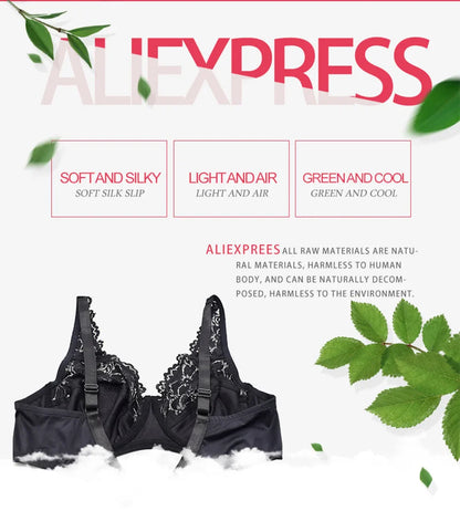 Women Plus Size Bra Breathable Sexy Lingerie Perspective Brassiere Floral Lace Bras Unlined Underwire Female Underwear