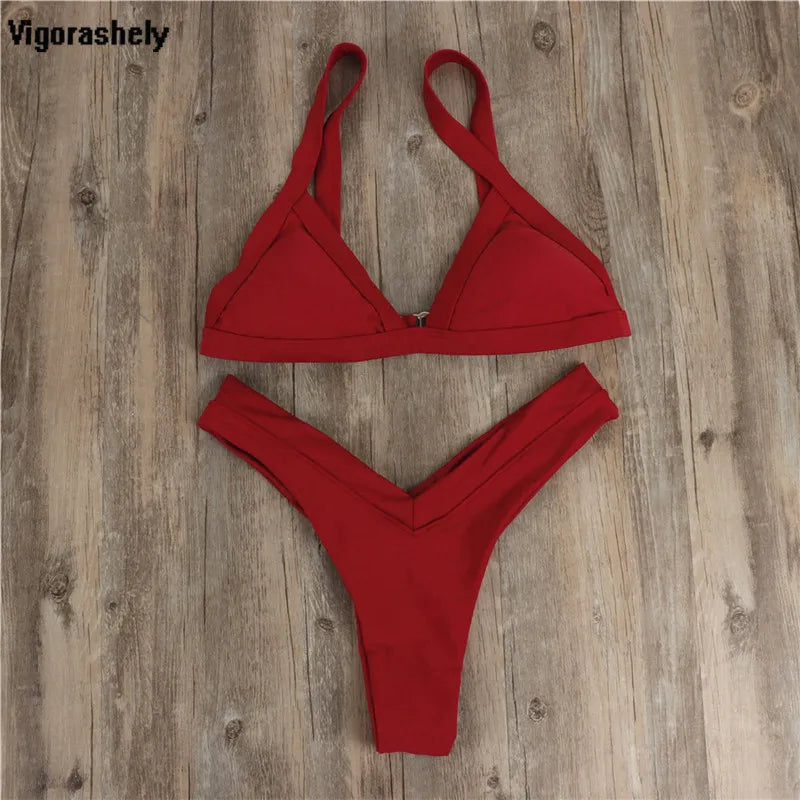 2025 Sexy Red Bikini Thong Push Up Swimwear Women Summer Beachwear High Cut Brazilian Bikini Beach Bathing Suit