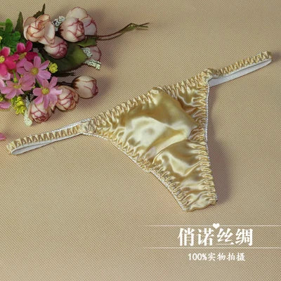 100% Mulberry silk woman briefs natural silk summer cool sexy thong lady panties