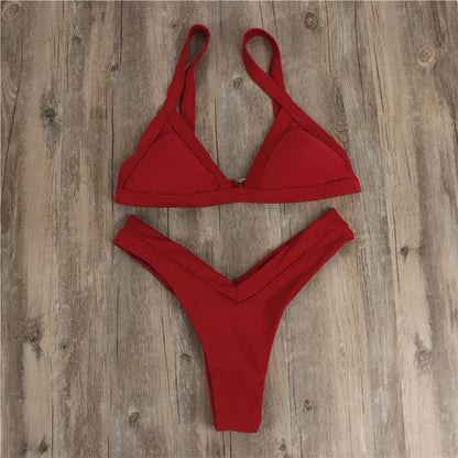 2025 Sexy Red Bikini Thong Push Up Swimwear Women Summer Beachwear High Cut Brazilian Bikini Beach Bathing Suit