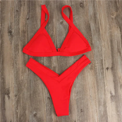 2025 Sexy Red Bikini Thong Push Up Swimwear Women Summer Beachwear High Cut Brazilian Bikini Beach Bathing Suit