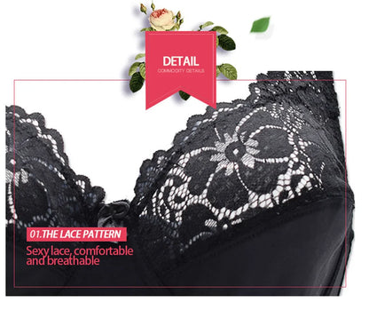 Women Plus Size Bra Breathable Sexy Lingerie Perspective Brassiere Floral Lace Bras Unlined Underwire Female Underwear