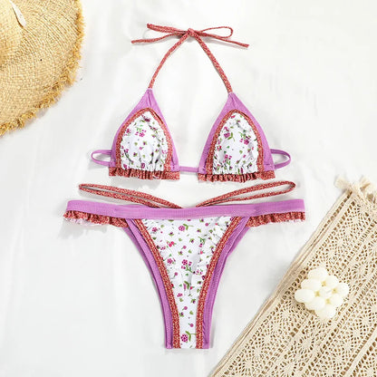 New Sexy Bikini Women Print Brazilian Bikini Set Halter Backless Swimsuit Swim Wear Biquini Dot biquini female