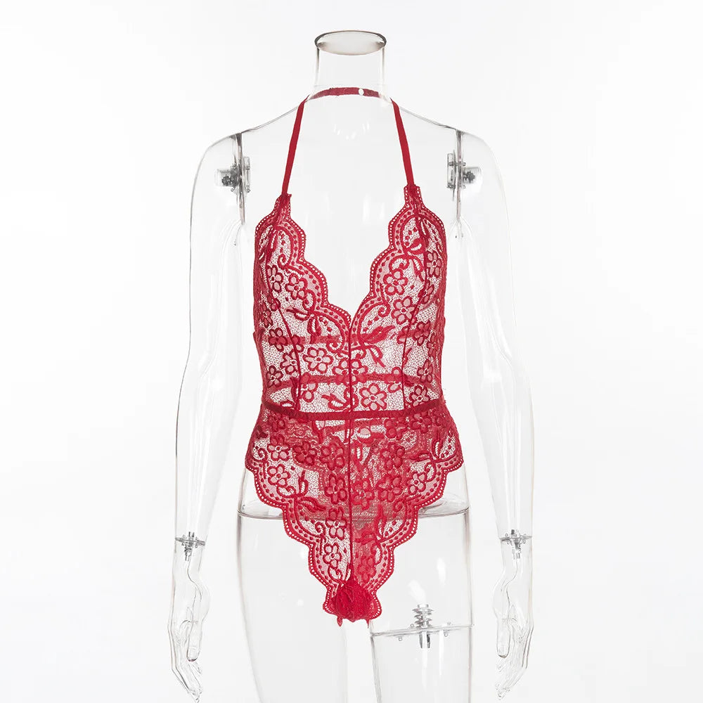 Women Sexy Underwear Set Lace Fishnet Bodysuit Lingerie Floral Perspective Sleepwear Transparent Lingerie Set One-Piece Bra Sets