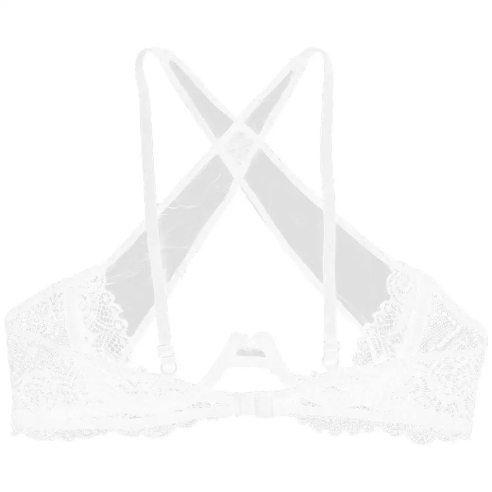 Womens See Through Sheer Mesh Lingerie Spaghetti Straps Crisscross Lace Trim Hollow Out Breast Uncderwired Cups Bra Top Braltte
