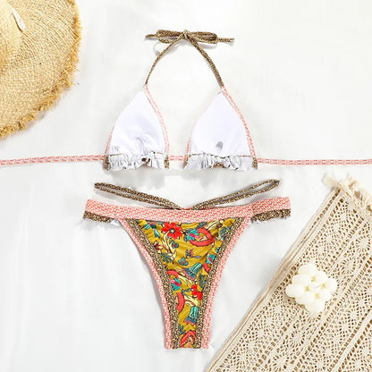 New Sexy Bikini Women Print Brazilian Bikini Set Halter Backless Swimsuit Swim Wear Biquini Dot biquini female