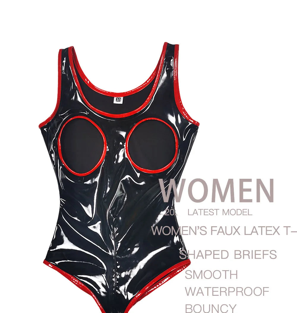 S-5XL Sleeveless Wet Look PVC Catsuit Shiny PU Leather Zipper Open Crotch Bodysuit Hollow Out Swimsuit Tights Sexy Body Teddies