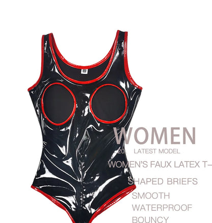S-5XL Sleeveless Wet Look PVC Catsuit Shiny PU Leather Zipper Open Crotch Bodysuit Hollow Out Swimsuit Tights Sexy Body Teddies