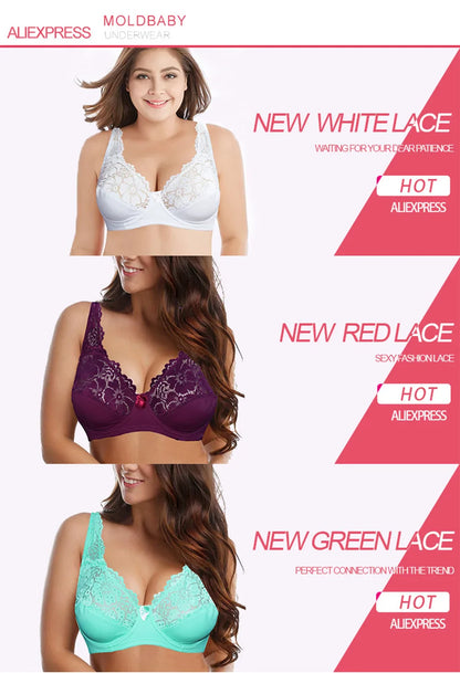 Women Plus Size Bra Breathable Sexy Lingerie Perspective Brassiere Floral Lace Bras Unlined Underwire Female Underwear