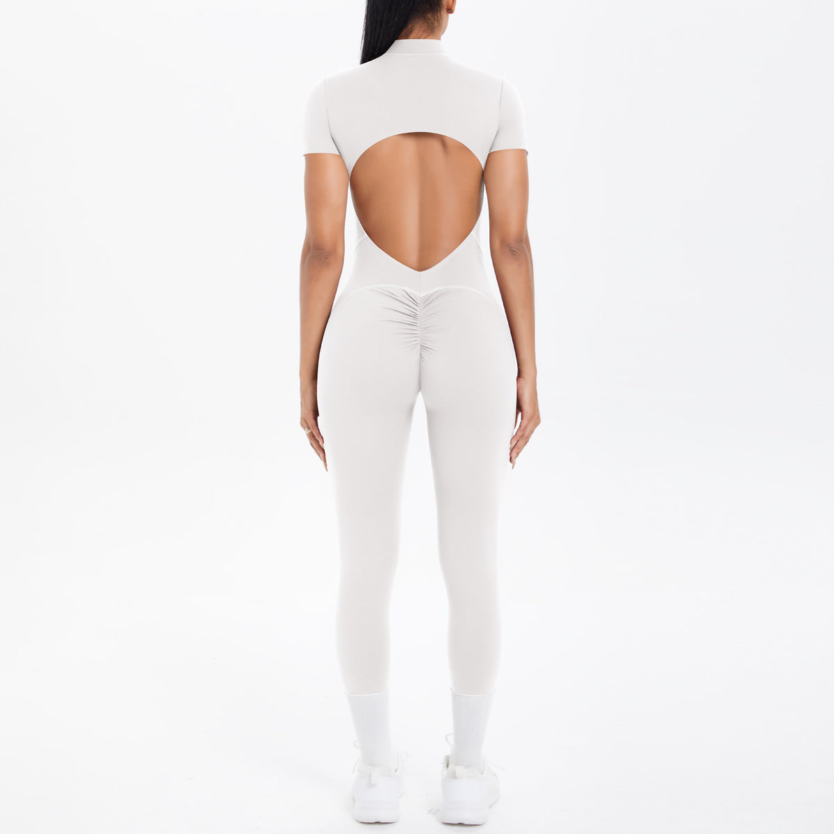 Sexy Backless Bodycon Scrunch Jumpsuit Raises Butt Women Dance Fitness Overalls Push Up  With Chest Cushion Yoga Sport Jump Suit