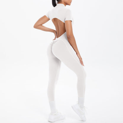 Sexy Backless Bodycon Scrunch Jumpsuit Raises Butt Women Dance Fitness Overalls Push Up  With Chest Cushion Yoga Sport Jump Suit