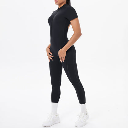 Sexy Backless Bodycon Scrunch Jumpsuit Raises Butt Women Dance Fitness Overalls Push Up  With Chest Cushion Yoga Sport Jump Suit