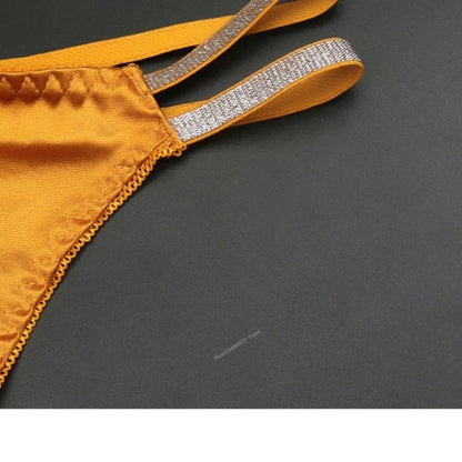 Sexy Silk Satin Thongs Hollow Out Fashion Solid Color Panties Cotton Crotch Low Waist Breathable Pure Color Women's Underwear