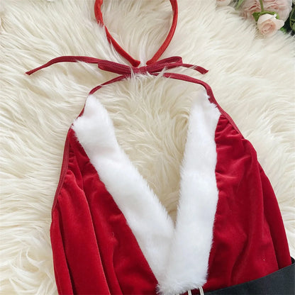 Women'S Christmas Sexy Red Bodysuit Lingerie And A Hat Bridal Lingerie секси комплект женского белья Seksowna Bielizna Komplet