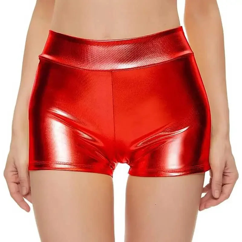 Hot selling close fitting high waisted shorts for nightclub performances, bottomed leather pants with hot stamping