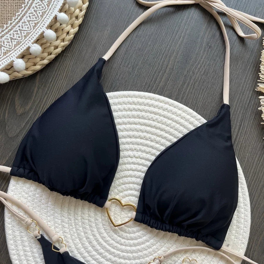 Para Praia 6 Colors Solid Brazilian Bikini Micro Swimwear T-back Swimsuit Women Sexy Biquini 2025 Thong Bikini Set Bathing Suit