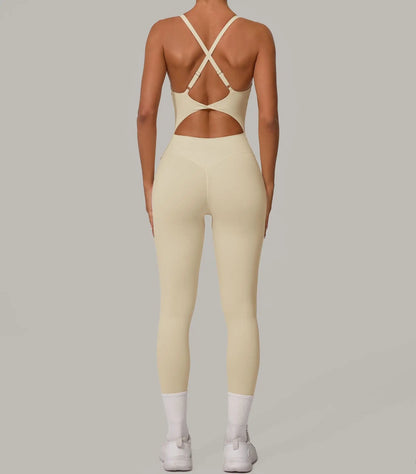 Sexy Hollow Cross Backless Sporty Tight Jumpsuit Woman Sportswear Summer One Pieces Outfit Gym Fitness Overalls Yoga Jump Suit