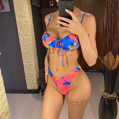 Colorful Printed Underwired Brazilian Bikini Female Swimsuit Women Swimwear Two-pieces Bikini set Bather Bathing Suit Swim V5340
