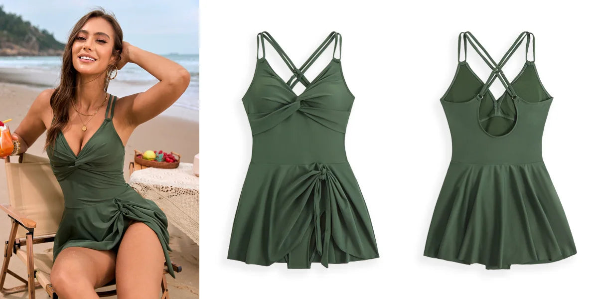Floral Print Dress Swimsuit Women's One Piece Bikini Monokini Beach Vacation V-neck Suspender Backless Swimwear 2025 Summer New