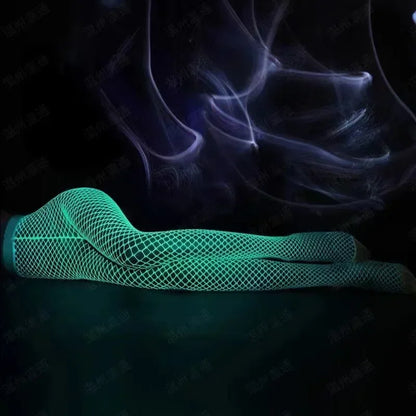 Night Fluorescent Women's Long Socks Fishnet Body Stockings Curve Lingerie Mesh Fabric High Waist Sex Tights Sexy Bodysuits