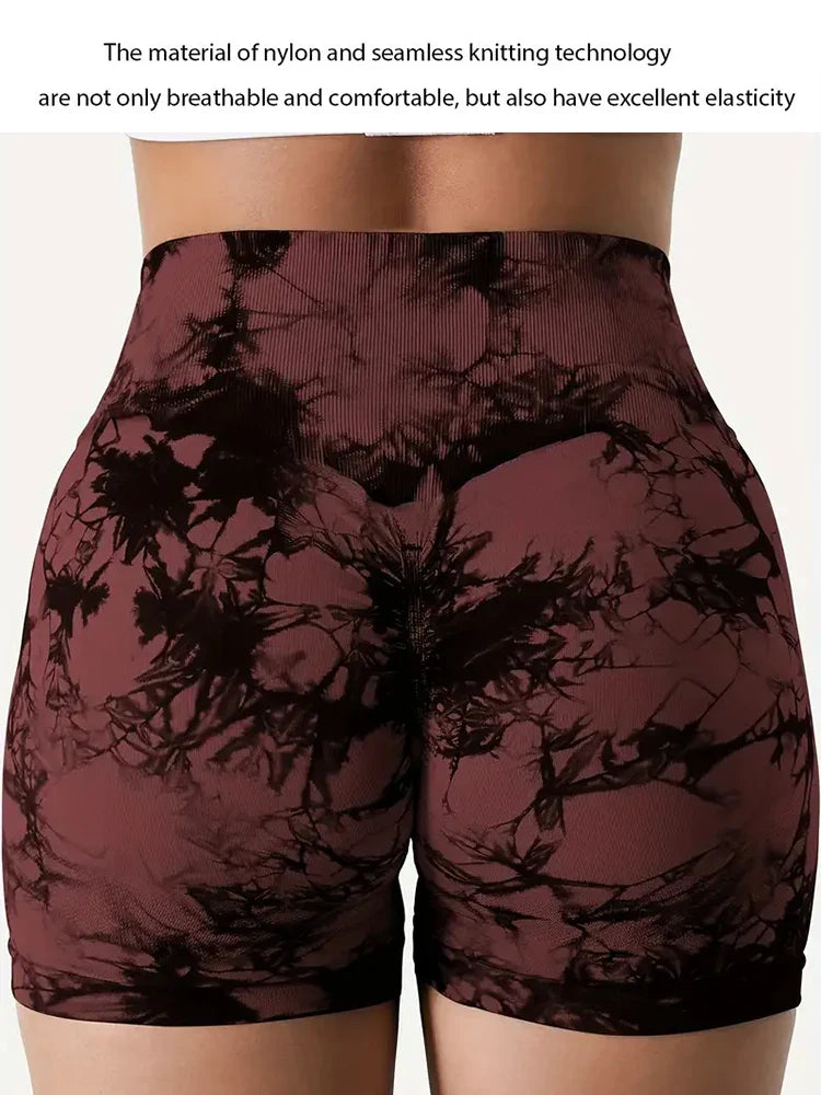 Women's 3-Piece Tie-Dye Hip Lift Yoga Shorts Exercise High-Waisted Pleated Hip Lift Pants