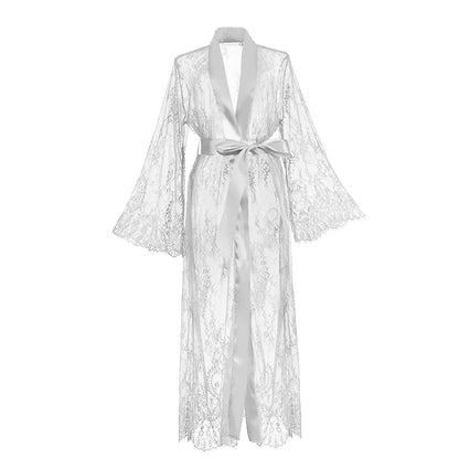 Women's Sexy Sheer Lace Robe Lingerie Long See Through Kimono Lingerie Dress Lace Gown Sleepwear